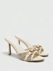 CUCCOO BIZCHIC Women Beige PU Mixed With Gold Buckle Decor Retro Fashion 8.8CM High Heel Pointed Toe Mule High Heel Sandals For Christmas Spring Shoes Summer Shoes
