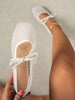 White Women Ballet Shoes With Bow Decor & Floral Embroidery, Black Breathable Hollow Mesh Summer Sandals, Square Toe Glitter Wide Fit Mary Jane Shoes,Mothers Day Gift